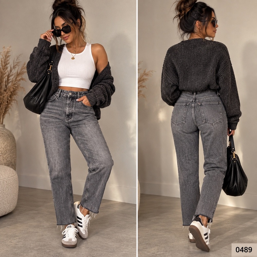 Zara Authentic Denim TRF Gray High Rise Straight Leg Raw Hem Jeans Size 6 0489